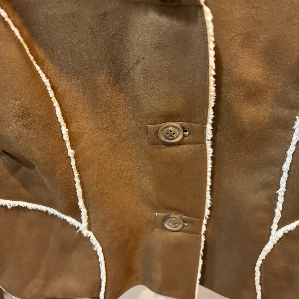 Y2K 2006  Old Navy Faux Suede Sherpa Jacket Women’s Large – Brown / Cream - Picture 9 of 16